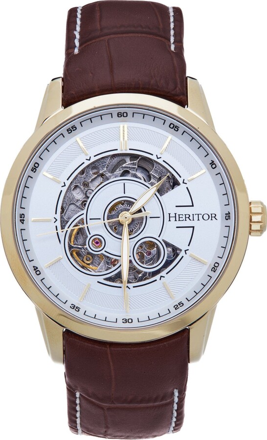 Heritor Automatic Davies Semi-Skeleton Leather-Band Watch