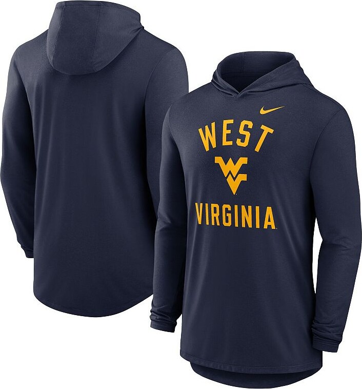 Men's Nike Navy West Virginia Mountaineers Classic Arch Tri-Blend Performance Long Sleeve Hoodie T-Shirt