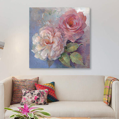 East Urban Home Roses On Blue I by Peter McGowan - Unframed Gallery-Wrapped Canvas Giclée