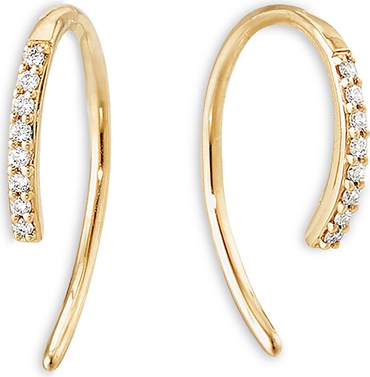 Lana Diamond Pave Threader Hoop Earrings in 14K Yellow Gold, 0.06 tcw