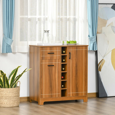Ophelia & Co. Retro Wine Cabinet - 6 Bottle Holder Sideboard With Drawer Brown Glass Holders &