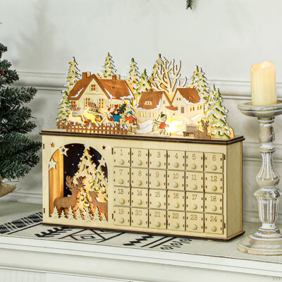 Ophelia & Co. Christmas Advent Calendar, Light Up Wooden Countdown Calendar With 24 Drawers And LED Lights For Kids And Adults, Battery Operated