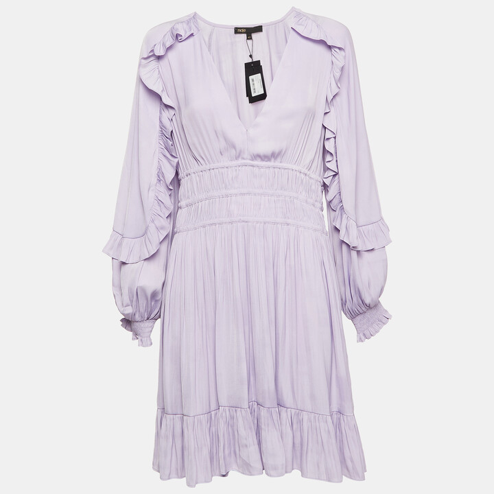 Maje Light Purple Satin Ruffled Ralya Short Dress XL
