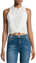 Thumbnail for your product : Rebecca Taylor Sleeveless Textured Lace-Trim Top, Snow