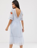 Thumbnail for your product : Asos Tall ASOS DESIGN Tall embroidered midi smock dress with ladder trims