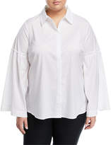 Thumbnail for your product : Neiman Marcus Plus Poplin Bell-Sleeve Blouse, Plus Size