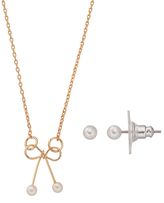 Thumbnail for your product : Lauren Conrad Bow Necklace & Simulated Pearl Stud Earring Set