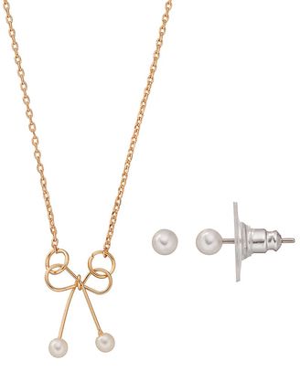 Lauren Conrad Bow Necklace & Simulated Pearl Stud Earring Set