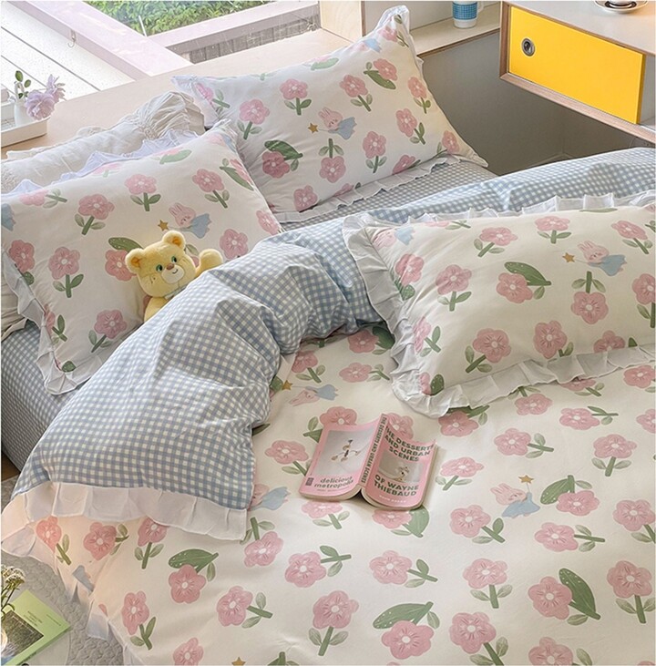 100% Cotton Flowers Twin Size Bedding Sets for Girls Teens Kids Children 1 Duvet Cover 2 Pillowcases SAIWER Floral Duvet Cover Sets Twin 