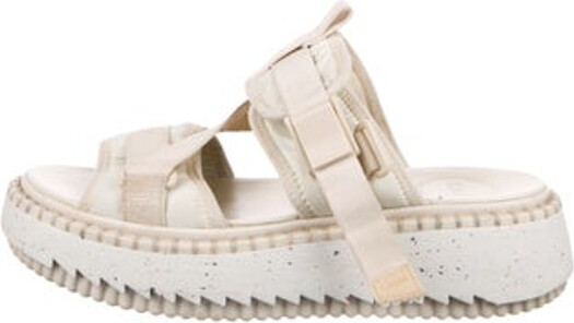 Chloé Slides Neutrals Platform Velcro Closure at Uppers