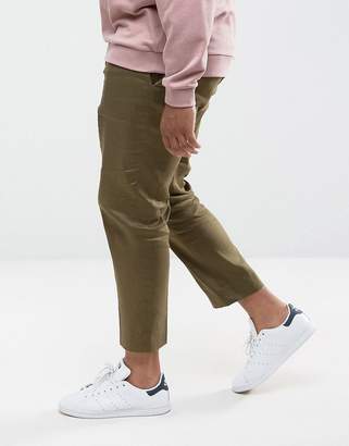ASOS Design Plus Skinny Cropped Smart Pants In Khaki Linen Mix