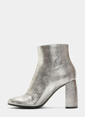 Stella McCartney Metallic Snake Print Ankle Boots in Silver