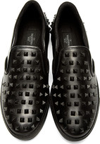 Thumbnail for your product : Valentino Black Leather Studded Slip-On Shoes