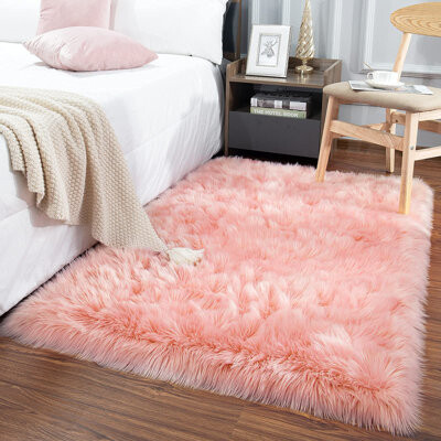 Fluffy Faux Fur Rug Shaggy Sheepskin Area Small Rug For Bedroom Fuzzy Carpet  For Living Room 2x3 Ft, Purple