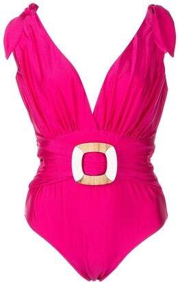 PatBO Belted Plunge-Neck Swimsuit