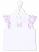 Thumbnail for your product : Simonetta Frill Sleeve Rhinestone Butterfly T-Shirt