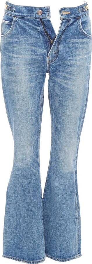 Celine W_fl_018 Dylan Blue Washed Gold Triomphe Buckle Bootcut Jeans 26"