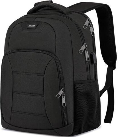 WOOJONG School Backpacks for Teen Boys Girls, Laptop Backpack with USB Charging Port, 15.6 Inch Water Resistant College Bookbag Daypack for Men Women, Black