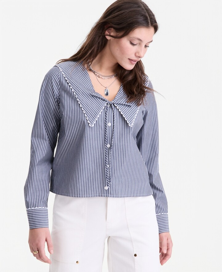 On 34th Women's Lace Trim Sailor Collar Long-Sleeve Blouse Macy's Exclusive