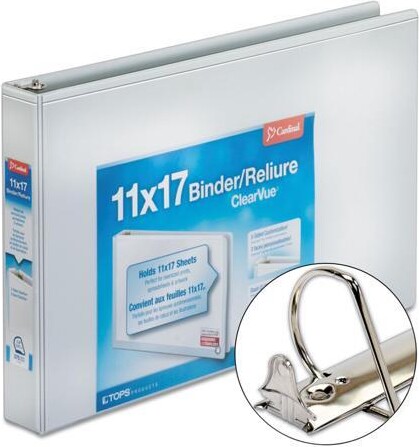 Cardinal 11 x 17 ClearVue Slant-D Ring Binder 1 1/2' Cap White 22122