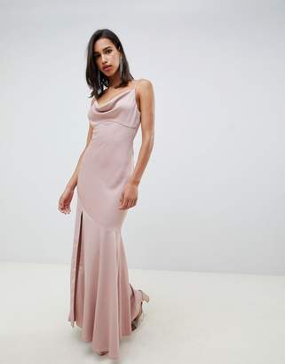 ASOS Design Bias Cut Satin Slip Maxi Dress With Drape Neck
