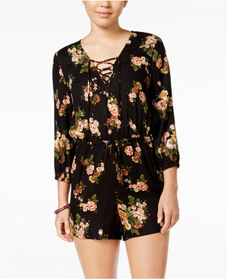 American Rag Lace-Up Floral-Print Romper, Only at Macy's