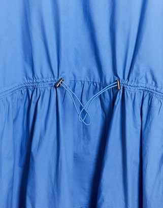 Monki Florentina organic cotton poplin trapeze maxi dress with drawstring in blue
