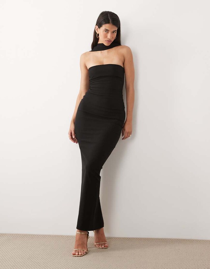 Vesper bengaline bandeau choker detail back button detailing maxi dress in black