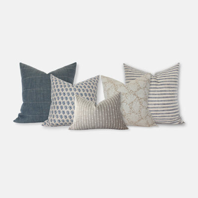 Textileish Blue Sofa Pillow Set Blue and Cream Pillow Covers