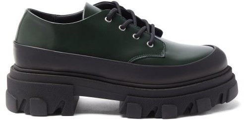Ganni Lace-up Patent-leather Platform Shoes - Dark Green - ShopStyle