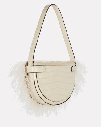 STAUD Amal Feather-Trimmed Leather Bag