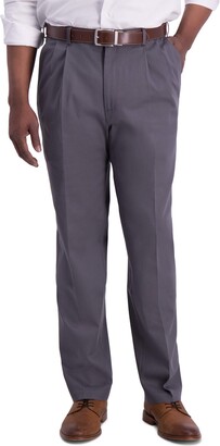 Haggar Men's Iron Free Premium Khaki Classic Fit Pleat Front Expandable Waist Casual Pant Dark Grey 36 x 31