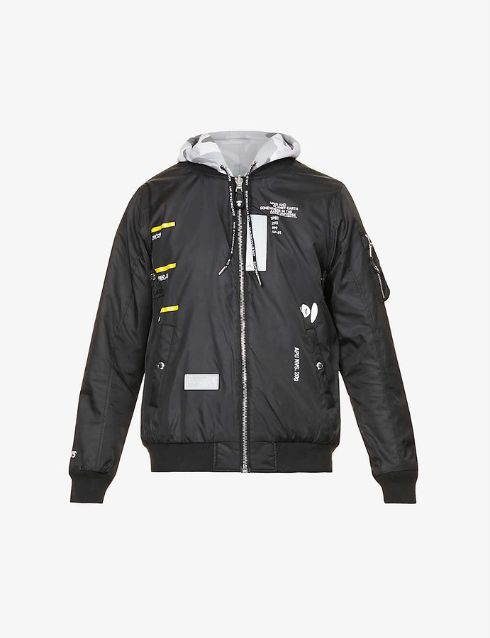 Aape Brand-badge text-print cotton-blend hooded bomber jacket ...