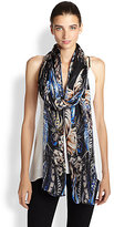 Thumbnail for your product : Roberto Cavalli Feather Printed Oversized Silk Scarf