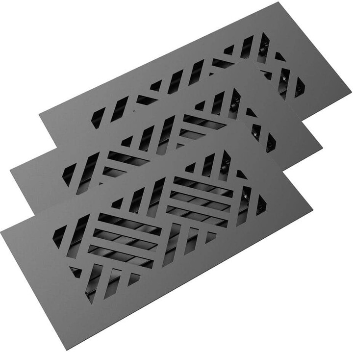 Reggio Registers Low Profile 10 in. x 4 in. Steel Floor Register in Black Diagonal Pattern (3-Pack)