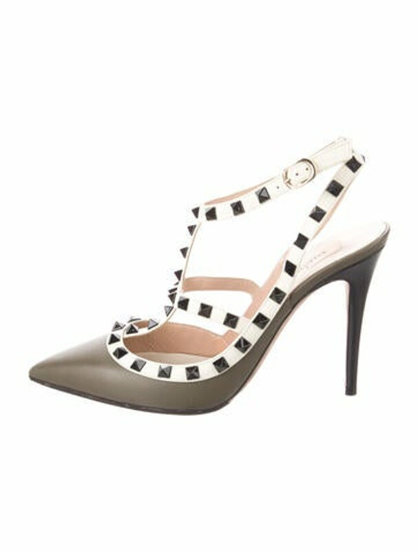 Valentino Rockstud Accents Leather T-Strap Pumps Green - ShopStyle