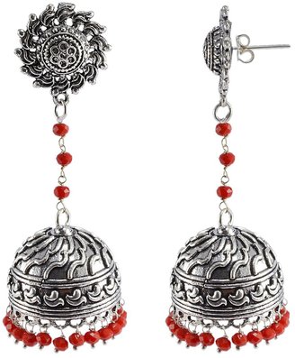 Silvestoo Jaipur Elegant Indian Saree Suit Jewellery-Surya Jhumka Earring With Crystal Facetes Beads PG-108677