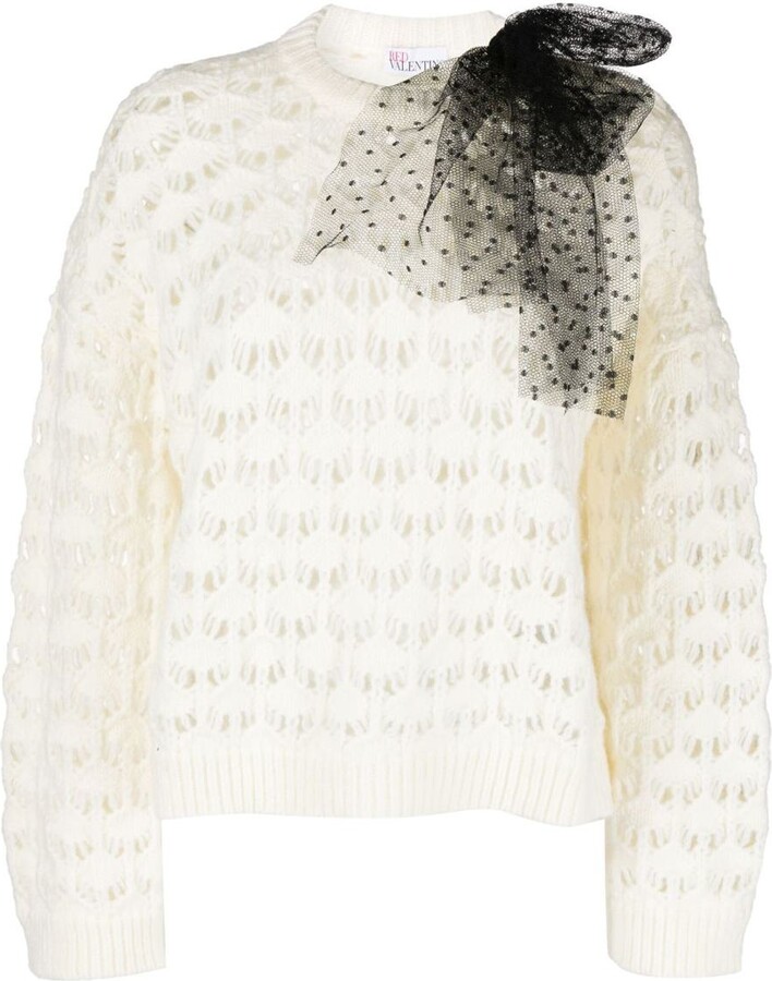 white flare sleeve sweater brahmin handbag — bows & sequins