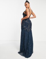 Thumbnail for your product : Beauut Bridesmaid plunge front allover embellished maxi dress in navy