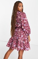 Thumbnail for your product : Topshop Floral Print Long Sleeve Minidress