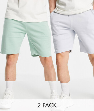 ASOS DESIGN slim jersey shorts in pastel green/blue 2 pack - ShopStyle