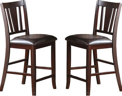 Red Barrel Studio 2 Dining Chairs Counter Height Brown Faux Leather Seat Cushion Rubberwood Modern Style Of Height Walnut