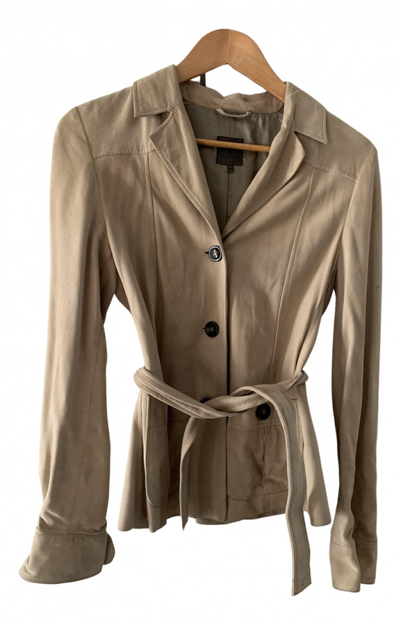 Xandres Beige Suede Trench coats - ShopStyle