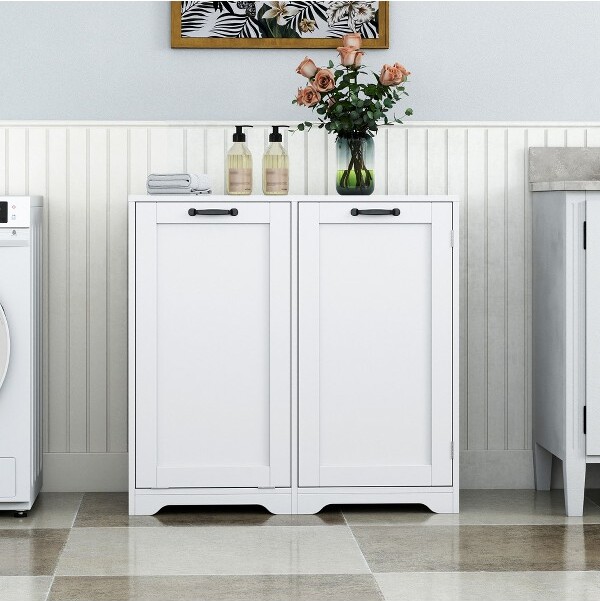 GDFStudioWarrentonLaundryCabinetwithTilt-OutHamperand3-TierStorageWhite