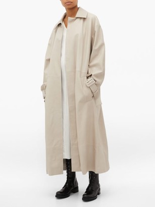 Raey Belted Leather Trench Coat - Light Grey