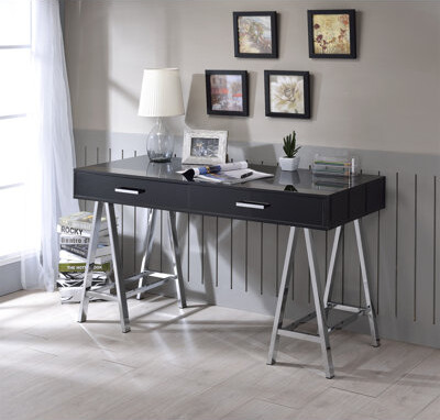 17 Stories Coleen Black High Gloss & Chrome Finish Writing Desk