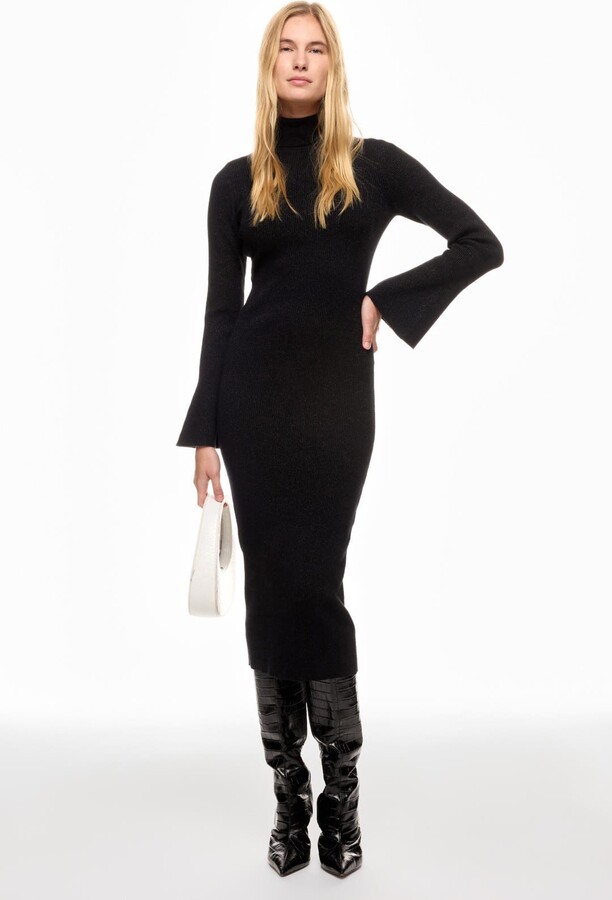 Ronny Kobo x RTR Sparkly Flare Sleeve Midi Dress Black