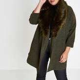 Thumbnail for your product : River Island Womens Plus khaki glitter faux fur collar blazer