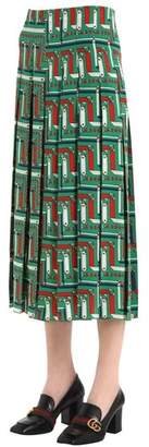 Gucci Chains Printed Pleated Silk Cady Skirt