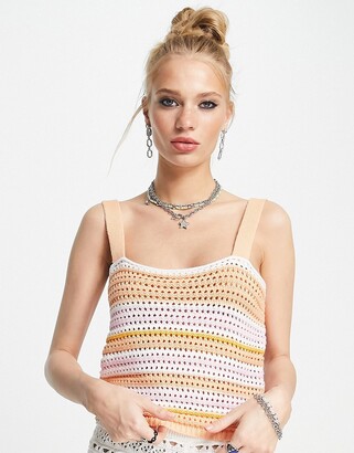 Envii square neck cami top in crochet stripe - ShopStyle